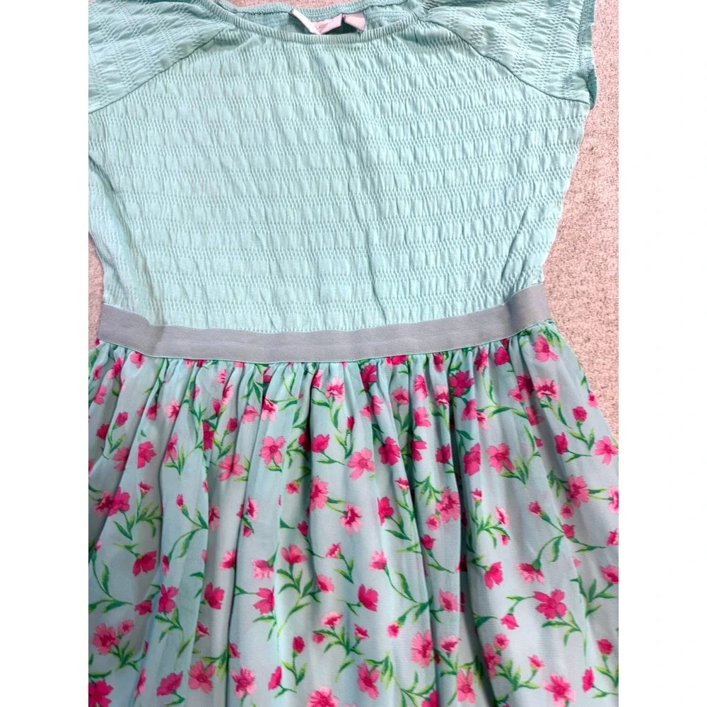 Girls Childrens Place Floral Dress Size L Green Pink Flutter Sleeve‎ Twirl Party